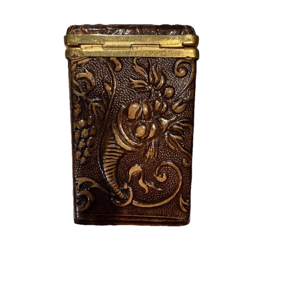 vintage cigarette case gold Antique Gold-tone (Holds 20) Cigarette/Card Vintage Tooled Leather Cigarette Case